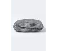 Homescapes Square Cotton Knitted Pouffe Floor Cushion in Grey Homescapes Grey