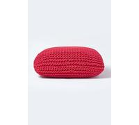Homescapes Square Cotton Knitted Pouffe Floor Cushion in Red Homescapes Red
