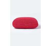 (Red) Knitted Cotton Pouffe Floor Cushion Square