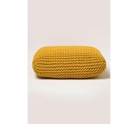 Homescapes Square Cotton Knitted Pouffe Floor Cushion in Yellow Homescapes Yellow