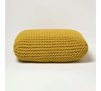 HOMESCAPES Square Cotton Knitted Pouffe Floor Cushion - Yellow