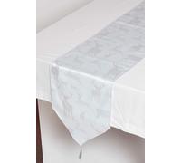 HOMESCAPES Christmas Table Runner Sparkling Silver Christmas Runner 33 x 182 cm with Tassels & Stag Xmas Pattern
