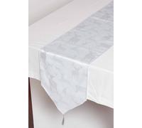HOMESCAPES Christmas Table Runner Sparkling Silver Christmas Runner 33 x 182 cm with Tassels & Stag Xmas Pattern