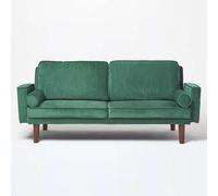 Homescapes Stanley Velvet Click Clack Sofa Bed With Armrests, Dark Green