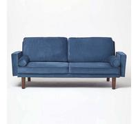 Homescapes Stanley Velvet Click Clack Sofa Bed With Armrests, Navy