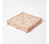 HOMESCAPES - Star Beige - 100% Cotton - Floor Cushion - Beige White - 40 x 40 x 8 cm Square - Indoor - Garden - Dining Chair Booster - Seat Pad Cushion.
