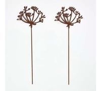 HOMESCAPES Metal Garden Stakes Decorative, Set of 2 Rustic Metal Flowers Silhouette, 37cm Cow Parsley Flower Stake, Weatherproof Vintage Outdoor Ornament for Gardens, Plant Pots, Planters & Balcony