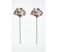 Homescapes Steel Cow Parsley Garden Stake Decorations, Set Of 2 In Brown Brown One Size