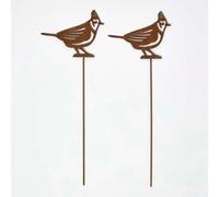 Steel Crested Tit Garden Stake Decorations, Set of 2