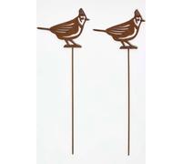 Homescapes Steel Crested Tit Garden Stake Decorations, Set Of 2 In Brown Brown One Size