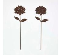 Homescapes Steel Dahlia Garden Stake Decorations, Set of 2 in Brown Homescapes Brown