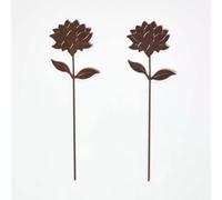 Steel Dahlia Garden Stake Decorations, Set of 2