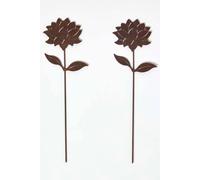 Homescapes Steel Dahlia Garden Stake Decorations, Set Of 2 In Brown Brown One Size