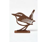 HOMESCAPES Garden Fence Topper, Decorative Rustic Metal Bird Silhouette, Durable 100% Mild Steel, Eurasian Wren Birds Garden Decor, Weatherproof Outdoor Ornament for Fences, Walls, Planters & Balcony