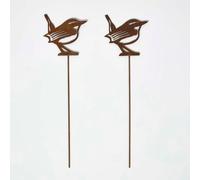 Steel Eurasian Wren Garden Stake Decorations, Set of 2
