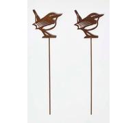 Homescapes Steel Eurasian Wren Garden Stake Decorations, Set Of 2 In Brown Brown One Size