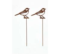 Homescapes Steel Great Tit Garden Stake Decorations, Set Of 2 In Brown Brown One Size