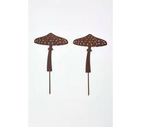 Homescapes Steel Parasol Mushroom Garden Stake Decorations, Set Of 2 In Brown Brown