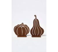 Homescapes Steel Pumpkin & Squash Garden Ornaments, Set Of 2 In Brown Brown One Size