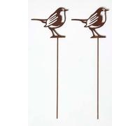 HOMESCAPES Metal Garden Stakes Decorative, Set of 2 Rustic Metal Birds Silhouette, 37cm Robin Bird Stake, Weatherproof Vintage Outdoor Ornament for Gardens, Plant Pots, Planters & Balcony