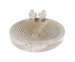 HOMESCAPES Stone Coloured Concrete Birdbath with Decorative Love Birds Heavyweight Ornate Bird Bath