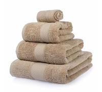 HOMESCAPES Stone Turkish Cotton 4 Piece Towel Set Soft & Absorbent 500 GSM Heavyweight Face Cloth, Hand Towel, Bath Towel & Bath Sheet Towel Bale