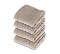 HOMESCAPES Stone Turkish Cotton Set of 4 Face Cloths Flannel Super Soft Thick & Absorbent 500 GSM Towel Heavy Weight for everyday Luxury