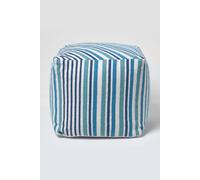 Homescapes Stripe Cube Square Footstool In Blue Blue