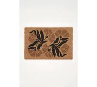 Homescapes Stripe Flowers Coir Doormat, 40 X 60Cm In Beige Beige 40cm x 60cm
