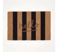 HOMESCAPES Stripe Hello Coir Doormat, Non-Slip PVC Backed Heavy Duty Indoor & Outdoor Welcome Mat, 40 x 60cm
