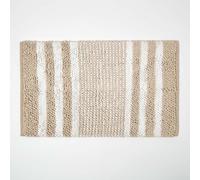 HOMESCAPES Striped Cotton Bath Mat White and Beige Super Absorbent and Soft Non-Slip 50 x 80 cm Large and Thick Bathmat