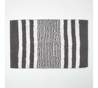 HOMESCAPES Striped Cotton Bath Mat White and Charcoal Grey Super Absorbent and Soft Non-Slip 50 x 80 cm Large and Thick Bathmat