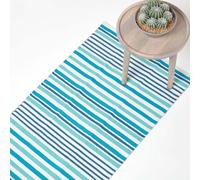 HOMESCAPES Striped Cotton Modern Rug Scandinavian Style - Aqua - 66 x 200 cm