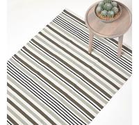 HOMESCAPES Striped Cotton Modern Rug Scandinavian Style - Black & Grey - 60 x 100 cm