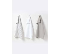 Homescapes - Pure Cotton Tea Towels Set of Three - Thin Stripe - Grey White - 50 x 70 cm - Fully Coordinated Washable Kitchen Linen