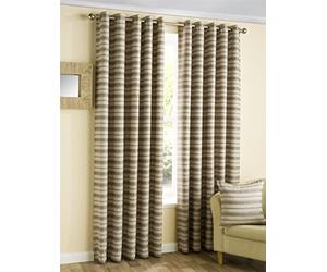 HOMESCAPES Striped Silver Grey, Cream, Pewter Eyelet Ring Top Lined Curtain Pair - 66 x 90 Inch