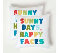 HOMESCAPES Set of 2 Outdoor Cushions Waterproof, Colourful Sunny Days Filled Garden Cushion, Hypoallergenic Polyester, Decorative Pillows for Indoor & Outdoor Patio, Benches & Sofa - 45 x 45cm