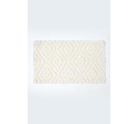 Homescapes Bath Mat - Super Absorbent Soft Ikat Pattern, Non-Slip Latex Backing, 50x80 cm, White
