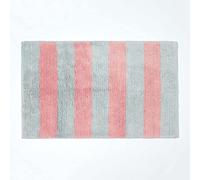 HOMESCAPES Super Absorbent Soft 100% Cotton ‘Blackpool’ Pink and Grey Bathmat with Thick Striped Geometric Pattern and Non Slip Latex Backing, 50 x 80 cm Large Shower Mat Machine Washable