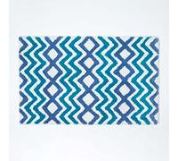 HOMESCAPES Super Absorbent Soft 100% Cotton Chevron Blue and Teal Bathmat with Geometric Pattern and Non Slip Latex Backing, 50 x 80 cm Large Shower Mat Machine Washable