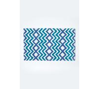 HOMESCAPES Super Absorbent Soft 100% Cotton Chevron Blue and Teal Bathmat with Geometric Pattern and Non Slip Latex Backing, 50 x 80 cm Large Shower Mat Machine Washable