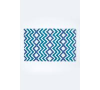 HOMESCAPES Super Absorbent Soft 100% Cotton Chevron Blue and Teal Bathmat with Geometric Pattern and Non Slip Latex Backing, 50 x 80 cm Large Shower Mat Machine Washable