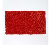 HOMESCAPES Super Absorbent Soft Ikat Burnt Orange Bathmat with Plush Geometric Pattern and Non Slip Latex Backing, 50 x 80 cm Large Shower Mat Machine Washable