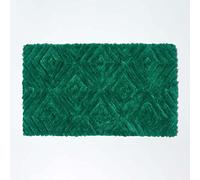 HOMESCAPES Super Absorbent Soft Ikat Emerald Green Bathmat with Plush Geometric Pattern and Non Slip Latex Backing, 50 x 80 cm Large Shower Mat Machine Washable