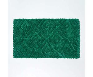 HOMESCAPES Super Absorbent Soft Ikat Emerald Green Bathmat with Plush Geometric Pattern and Non Slip Latex Backing, 50 x 80 cm Large Shower Mat Machine Washable
