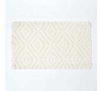 HOMESCAPES Super Absorbent Soft Ikat White Bathmat with Plush Geometric Pattern and Non Slip Latex Backing, 50 x 80 cm Large Shower Mat Machine Washable