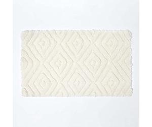 HOMESCAPES Super Absorbent Soft Ikat White Bathmat with Plush Geometric Pattern and Non Slip Latex Backing, 50 x 80 cm Large Shower Mat Machine Washable