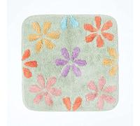 HOMESCAPES Super Absorbent Soft Pastel Green, Pink, Purple, Yellow, Orange and Blue Cotton Shower Mat with Flower Pattern and Non Slip Latex Backing, 50 x 50 cm Square Bathmat Machine Washable