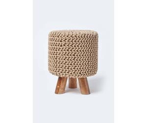 Homescapes Tall Cotton Knitted Footstool On Legs In Beige Beige