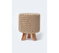 Tall Cotton Knitted Footstool on Legs Homescapes Beige One Size